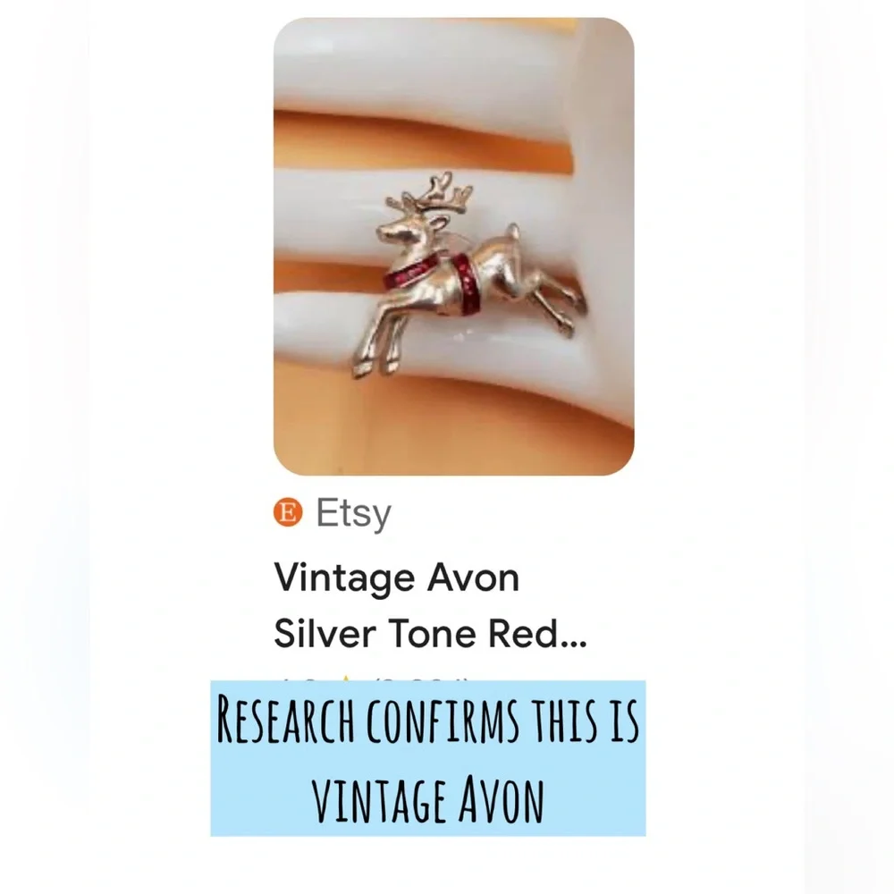 Avon Reindeer pin Christmas silvertone reindeer with red enamel brooch